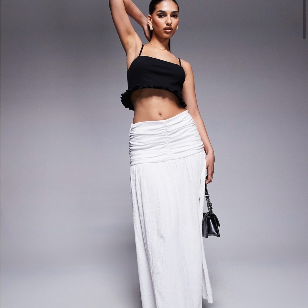 ASOS DESIGN crinkle drop waist maxi skirt in white